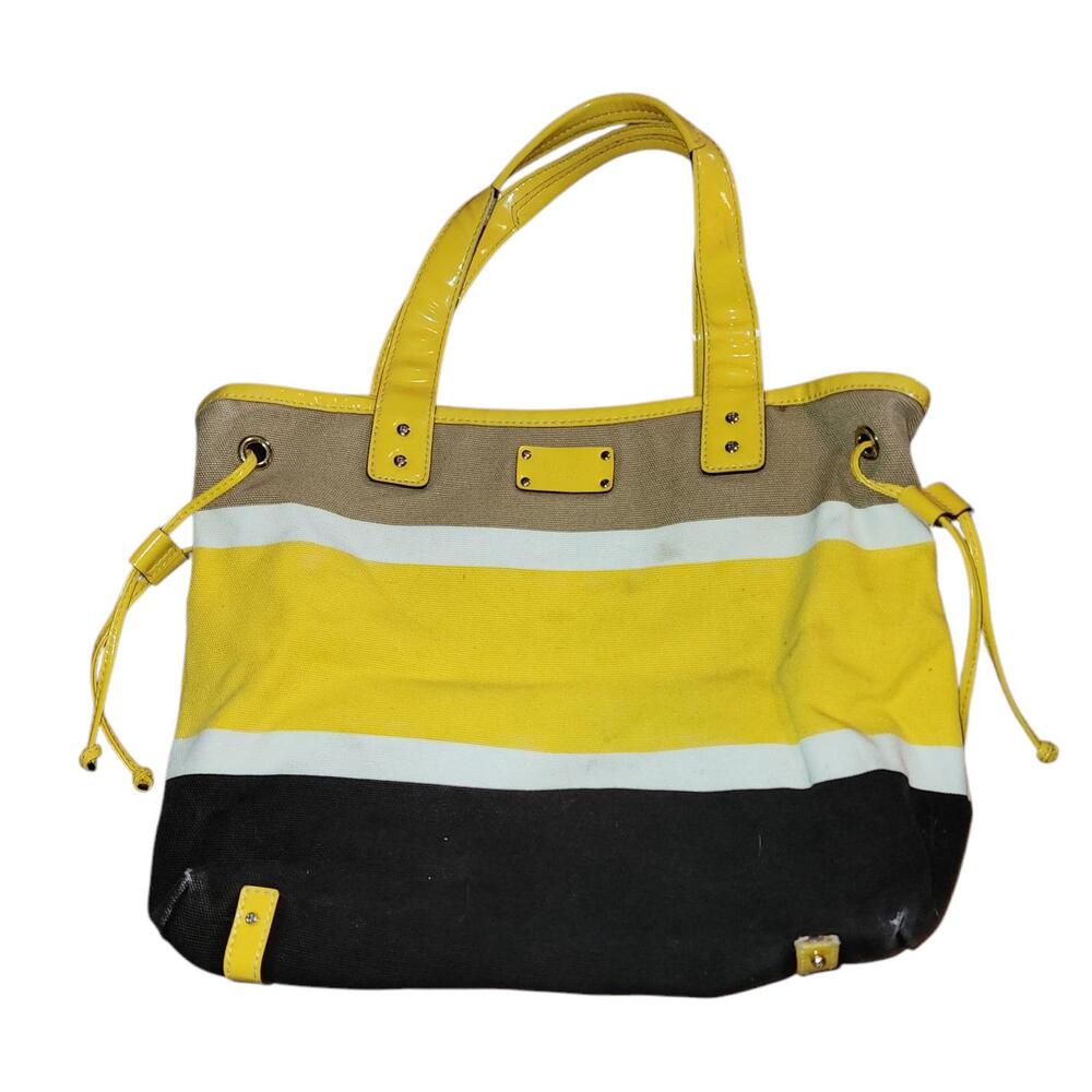 Kate‎ Spade New York Eddie Canvas Exterior Patent Trim Striped Tote Shoulder Bag